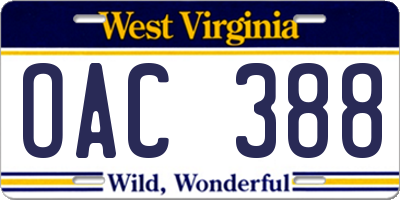 WV license plate OAC388