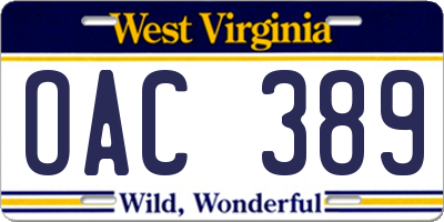 WV license plate OAC389