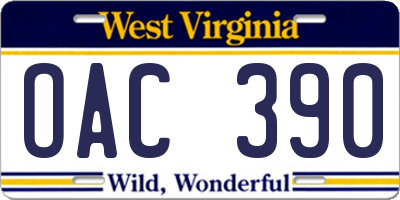 WV license plate OAC390
