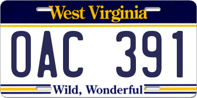 WV license plate OAC391