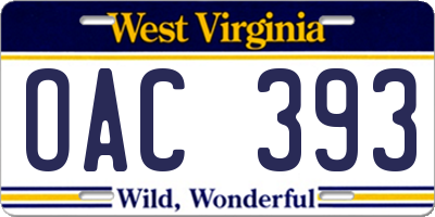 WV license plate OAC393