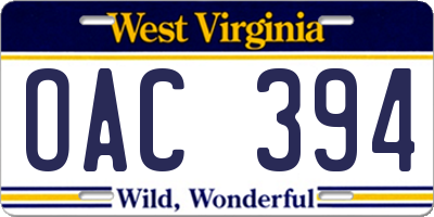 WV license plate OAC394