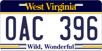 WV license plate OAC396