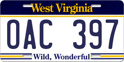WV license plate OAC397