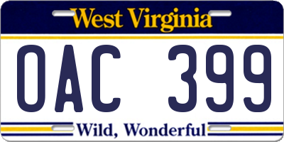 WV license plate OAC399