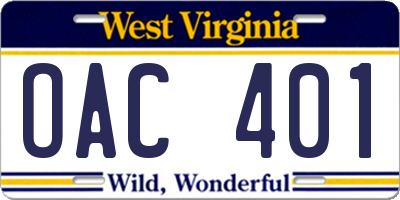 WV license plate OAC401