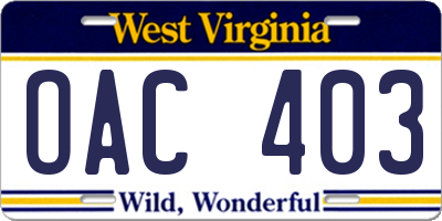 WV license plate OAC403