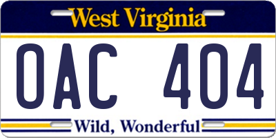 WV license plate OAC404