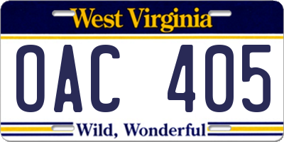 WV license plate OAC405