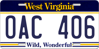 WV license plate OAC406