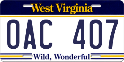 WV license plate OAC407