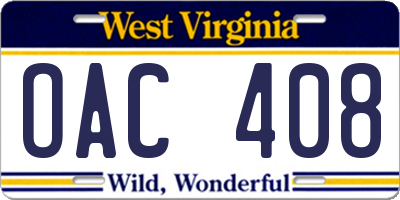 WV license plate OAC408