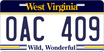 WV license plate OAC409