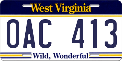 WV license plate OAC413
