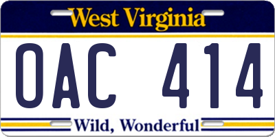 WV license plate OAC414