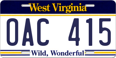 WV license plate OAC415