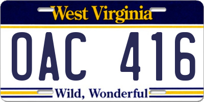 WV license plate OAC416