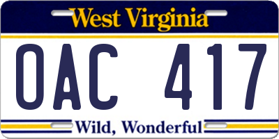 WV license plate OAC417