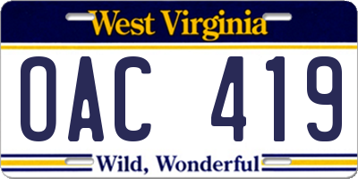 WV license plate OAC419
