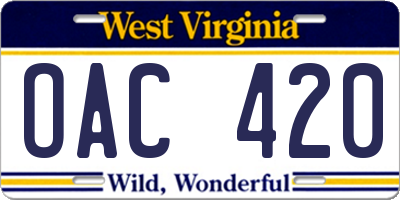 WV license plate OAC420