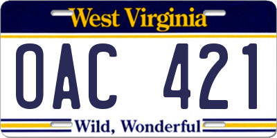 WV license plate OAC421