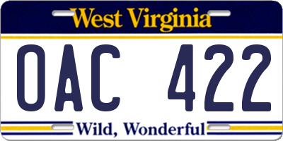 WV license plate OAC422