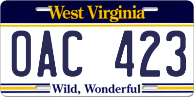 WV license plate OAC423