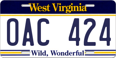 WV license plate OAC424