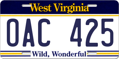 WV license plate OAC425