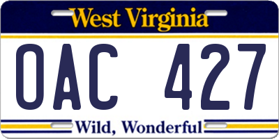 WV license plate OAC427