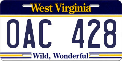 WV license plate OAC428