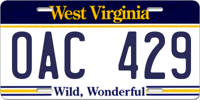 WV license plate OAC429