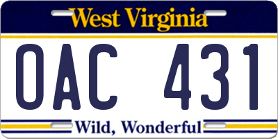 WV license plate OAC431