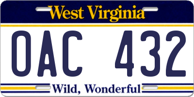 WV license plate OAC432
