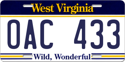 WV license plate OAC433
