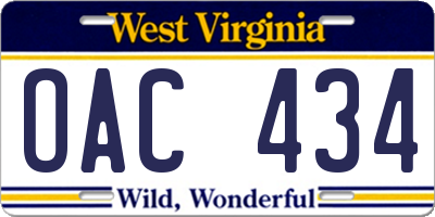 WV license plate OAC434