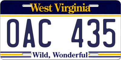 WV license plate OAC435