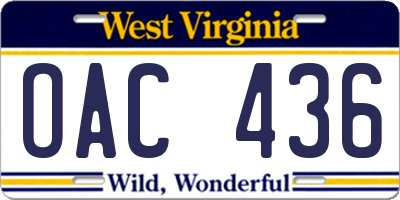 WV license plate OAC436