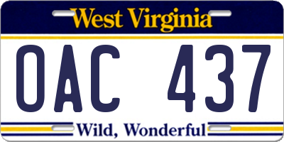WV license plate OAC437