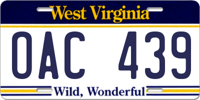 WV license plate OAC439