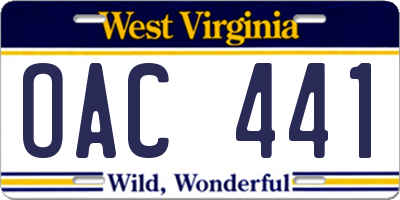 WV license plate OAC441