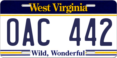 WV license plate OAC442