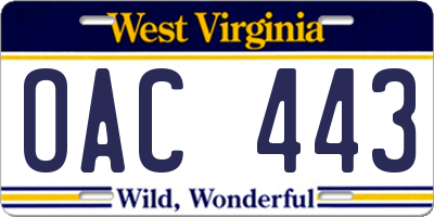 WV license plate OAC443
