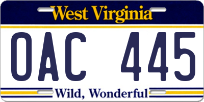 WV license plate OAC445