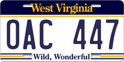 WV license plate OAC447