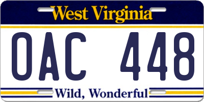 WV license plate OAC448