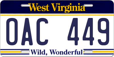 WV license plate OAC449