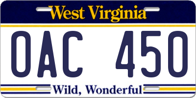 WV license plate OAC450
