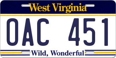 WV license plate OAC451