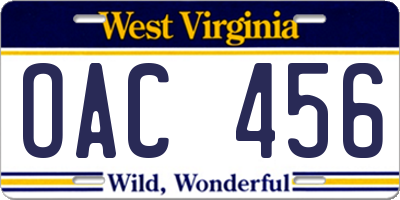 WV license plate OAC456